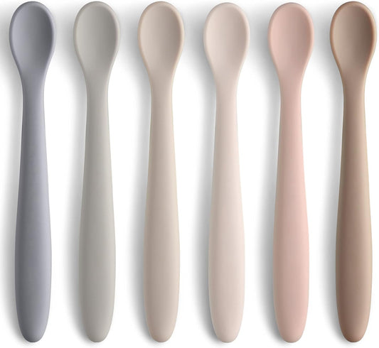 NETANY Silicone Baby Feeding Spoons, First Stage Infant Soft-Tip Easy on Gums I Training Spoon Self | Utensils Supplies, Dishwasher & Boil-proof, 6 Pack