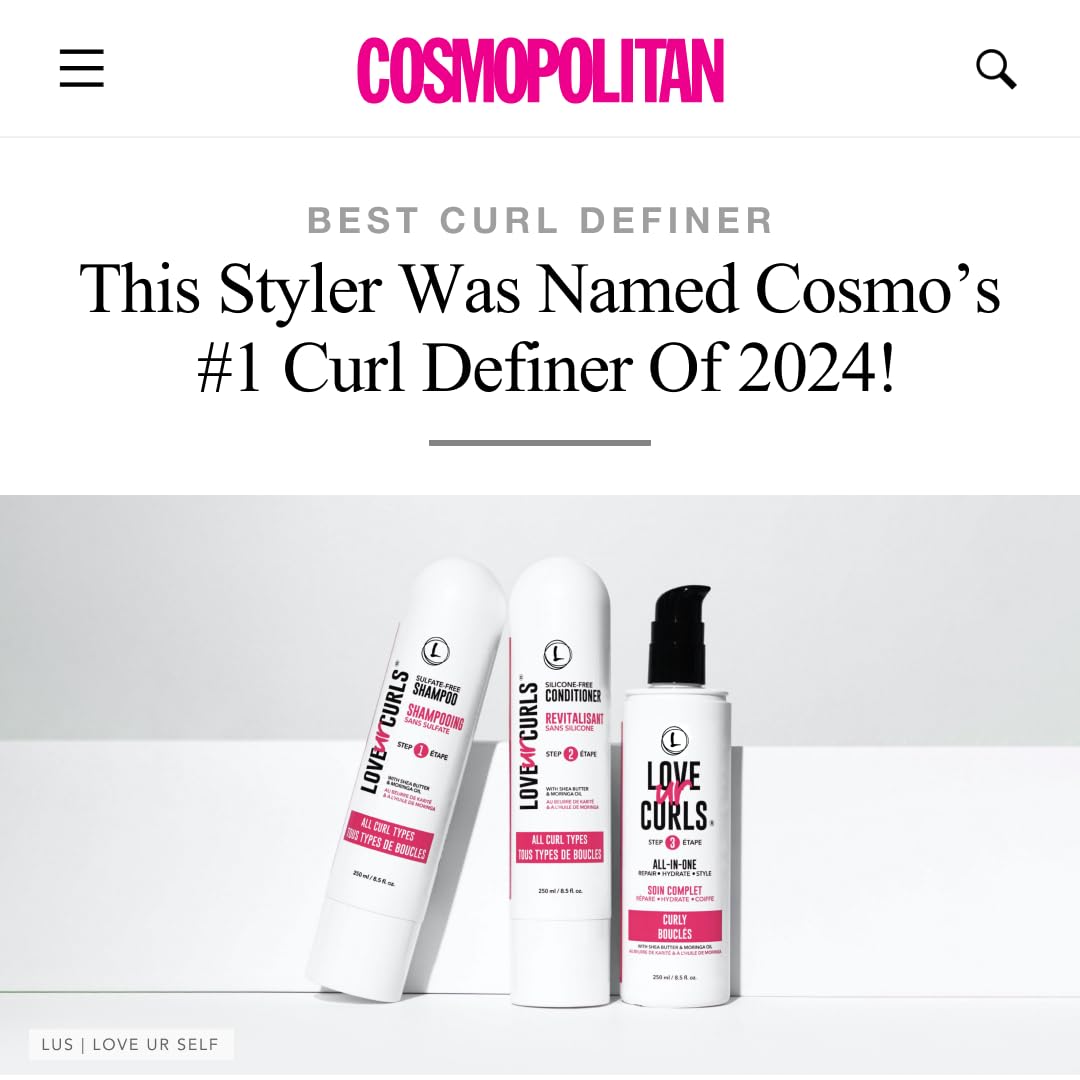 Love Ur Curls Fragrance Free Shampoo & Conditioner Set with All in One Curl Cream Styler for Kinky & Coily Hair, 3 Step System to Repair, 200 mL