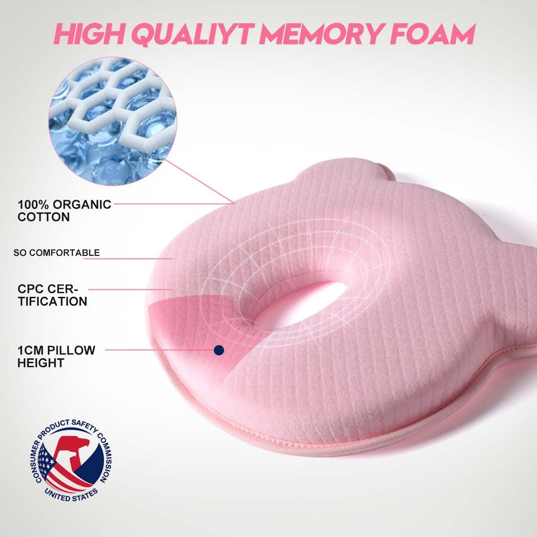 Memory Foam Travel Pillow,Portable Cute Cartoon Bear Soft and Cozy Pillow (Pink)