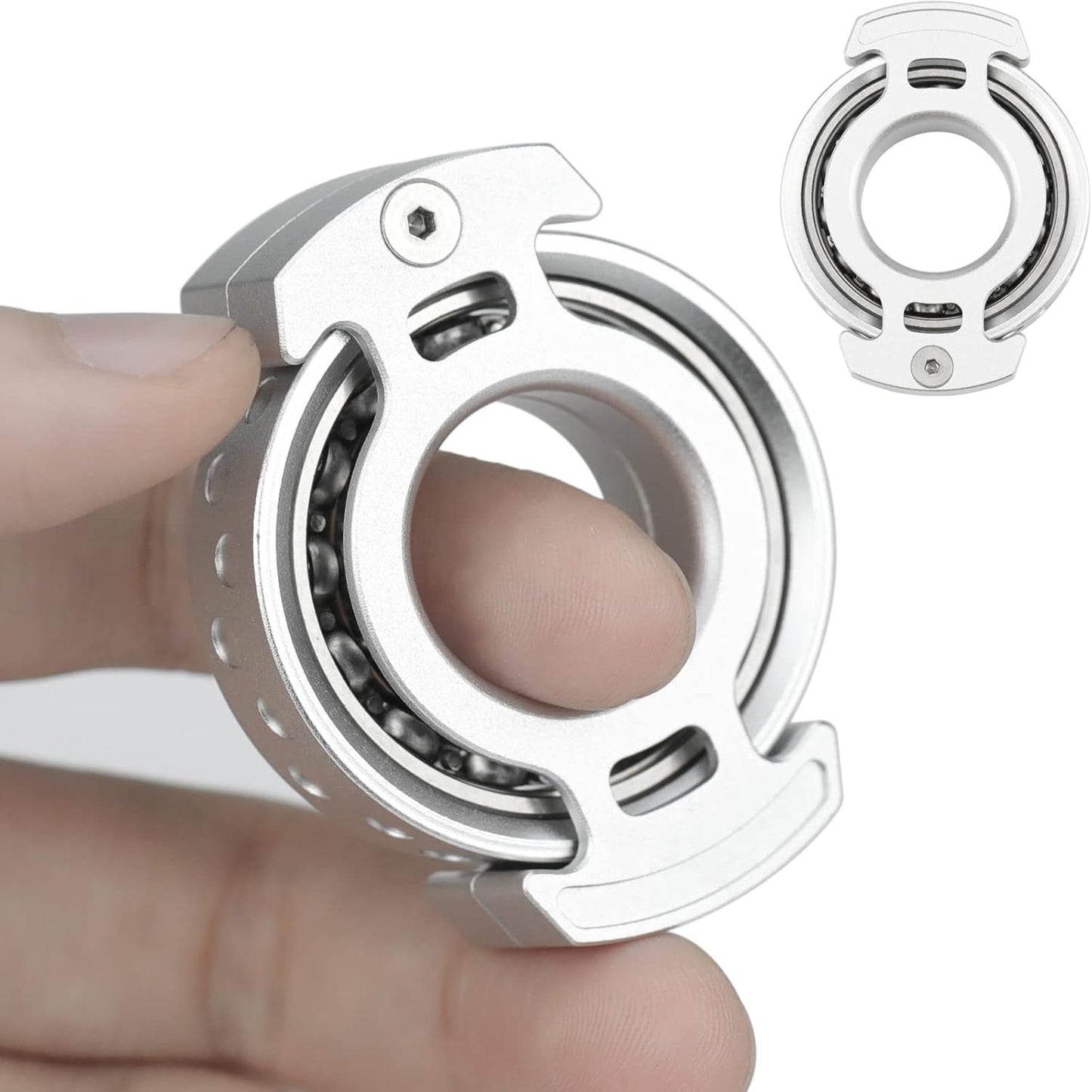 FREELOVE Ring Fidget Spinner for Adults, Men Finger Haptic Roller, Small Metal Clicker Toys, Ball Bearing, Black Fingears Spinning EDC for Anxiety Stress