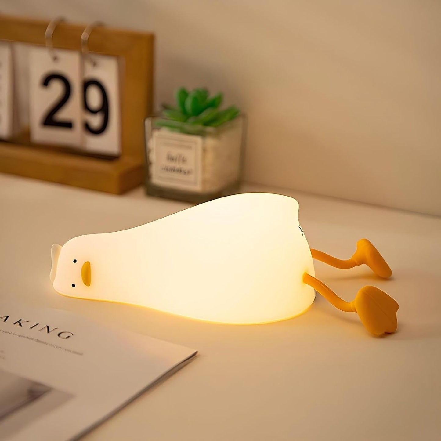 Rechargeable LED Lying Flat Duck Night Light for Kids, 3 Level Dimmable Silicone Nightlight Squishy Touch Lamp for Nursery, Breastfeeding, Toddler & Baby Decor, Cute Bedside Nightlights Gift