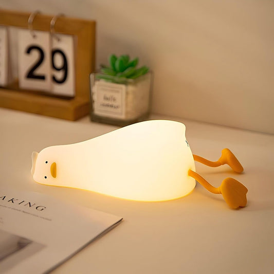 Rechargeable LED Lying Flat Duck Night Light for Kids, 3 Level Dimmable Silicone Nightlight Squishy Touch Lamp for Nursery, Breastfeeding, Toddler & Baby Decor, Cute Bedside Nightlights Gift