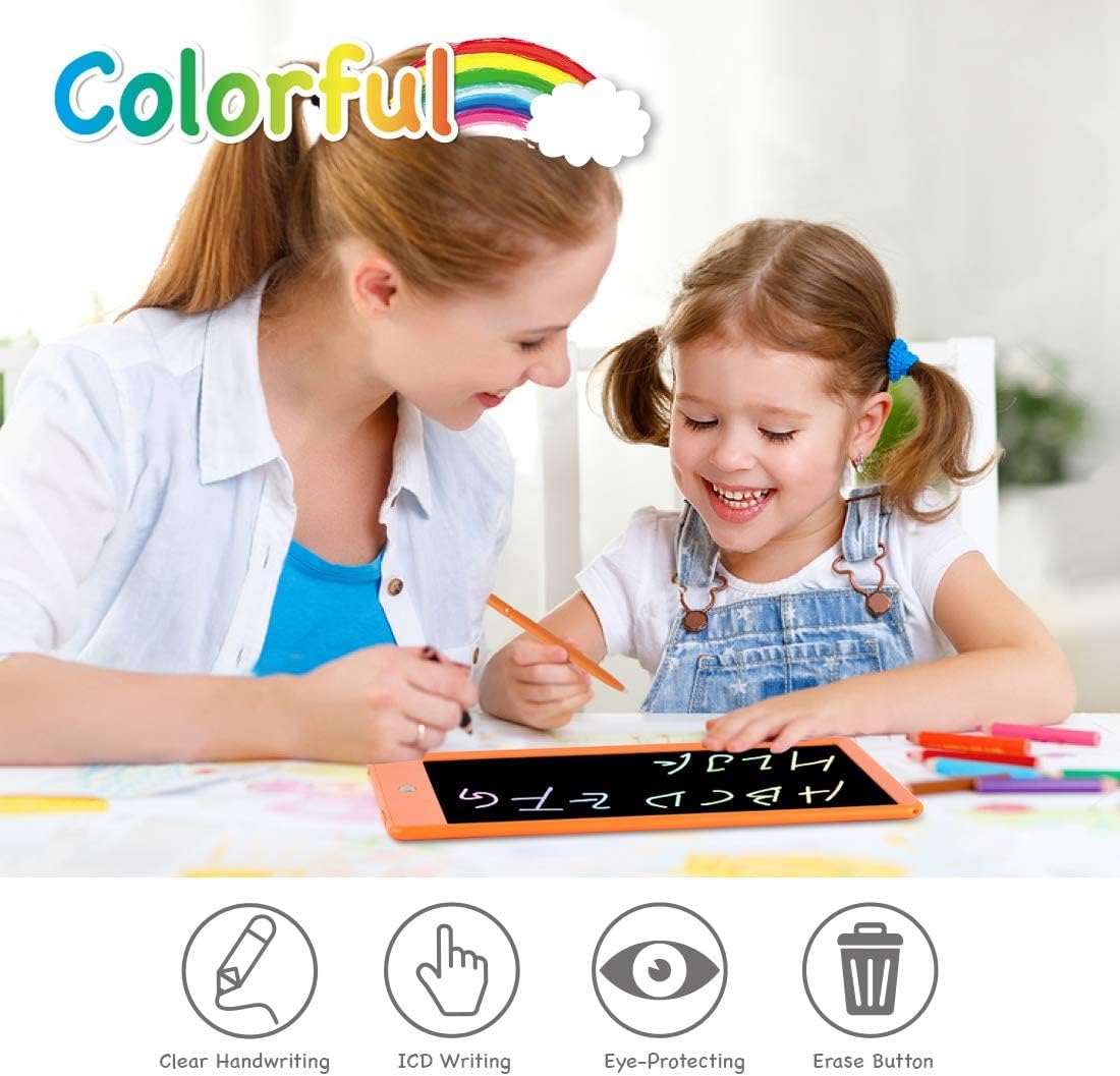 ORSEN LCD Writing Tablet 10 Inch, Colorful Doodle Board Drawing Tablet, Erasable Reusable Writing Pad, Educational for 3-6 Year Old Girls Boys(Orange)