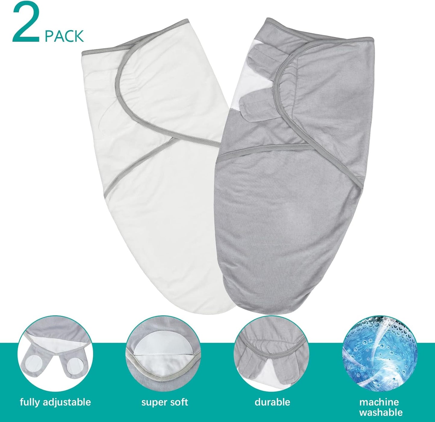 Biloban Baby Swaddle for Boys Girls, 3-6 Months, Cotton Blanket, Newborn Essentials, Grey & White, 2 Pack