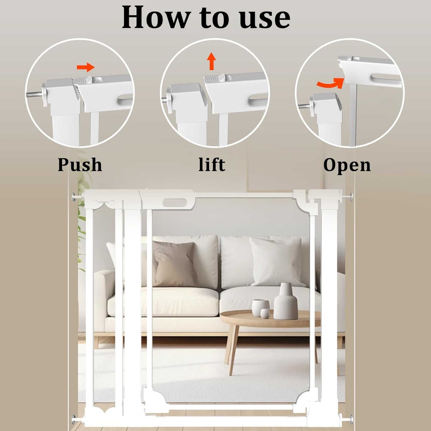 WAOWAO Clear Acrylic Baby Gate for Stairs Modern Design Acrylic Auto Close Pet Gate, 29.52-37.79" Wide Safety Baby Gate for Doorways,White Clear Dog Gates Indoor, Hallways,Kitchen