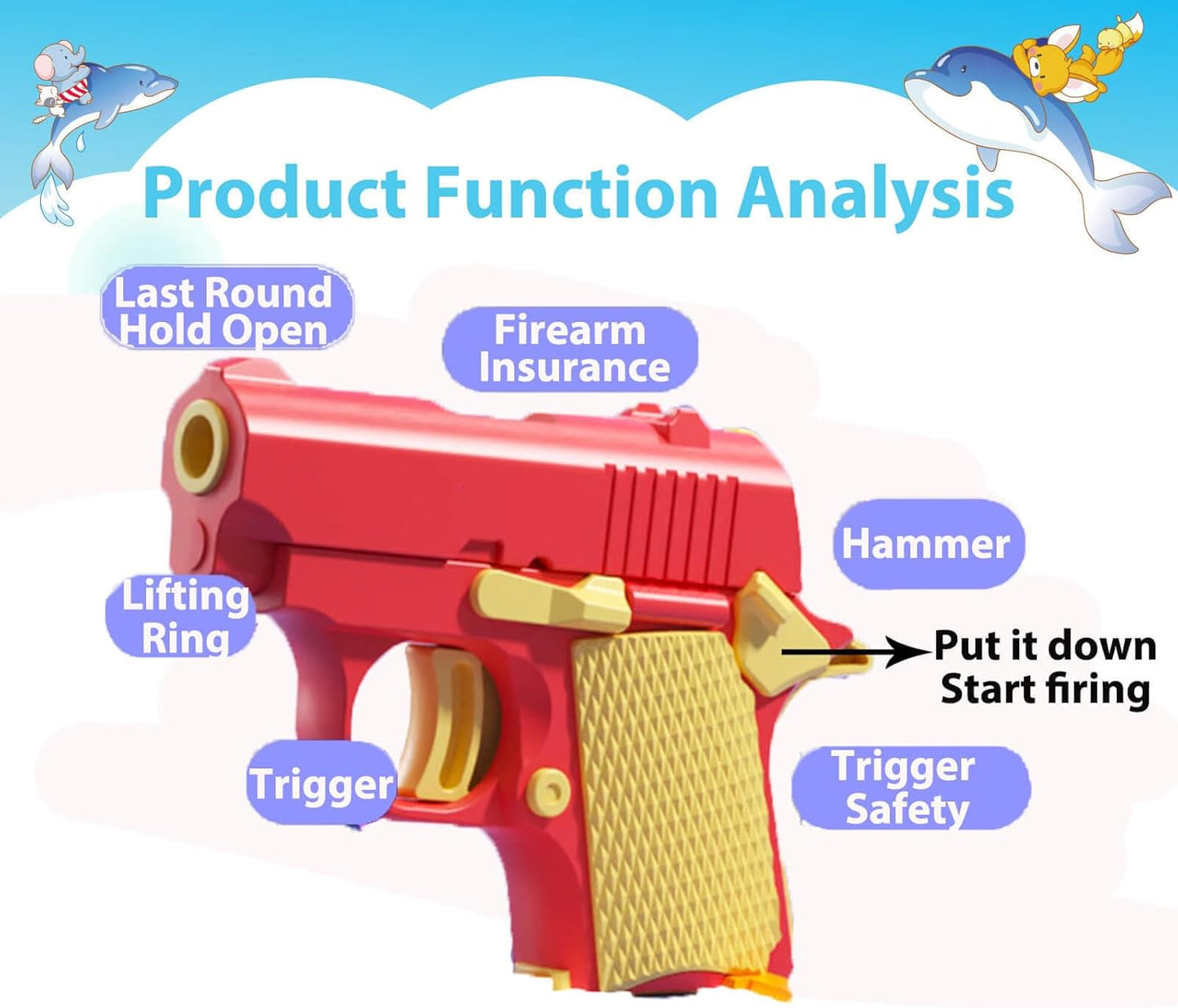 Fidget Toys Pistol, 3D Gravity Mini 1911 Fidget Pistol Toys,Fidget Sensory Toys,Stress Relief for Adults, Suitable for Relieving ADHD, Anxiety, Best Gift for Adults and Kids(Red/Yellow)