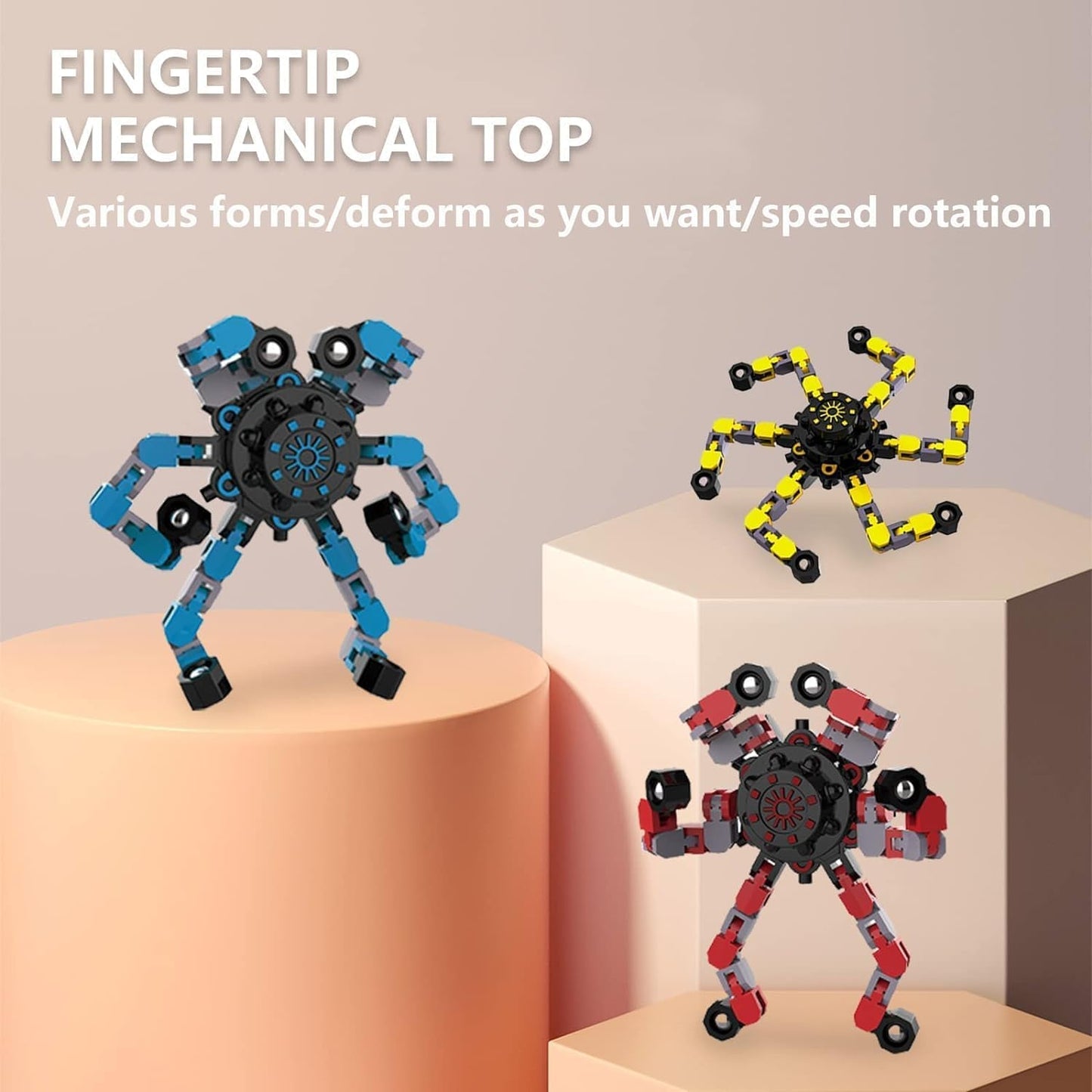 3Pcs Fidget Spinners, DIY Robot Fingertip Toys Decompression Spinner,Party Supplies Stress Relief Chain Toys for Kids Adults