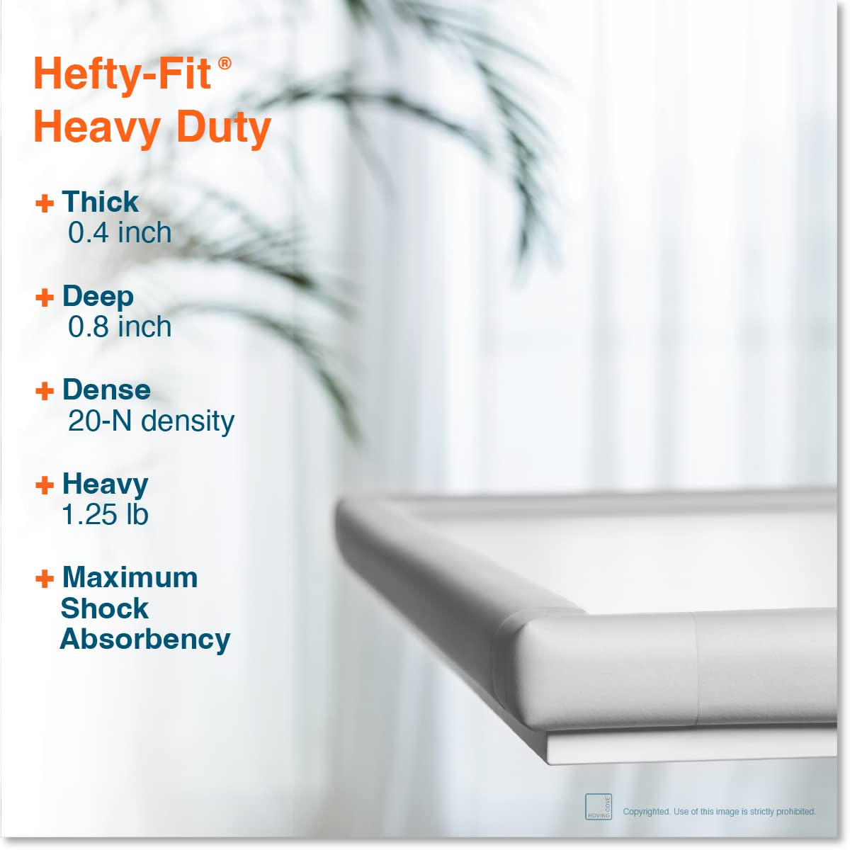 Roving Cove HeftyFit Edge Corner Protector Baby Proofing (Large 15ft Edge 4 Corners), Heavy-Duty, Soft NBR Rubber Foam, Furniture Fireplace Safety Bumper Guard, 3M Adhesive, Oyster White (Off White)