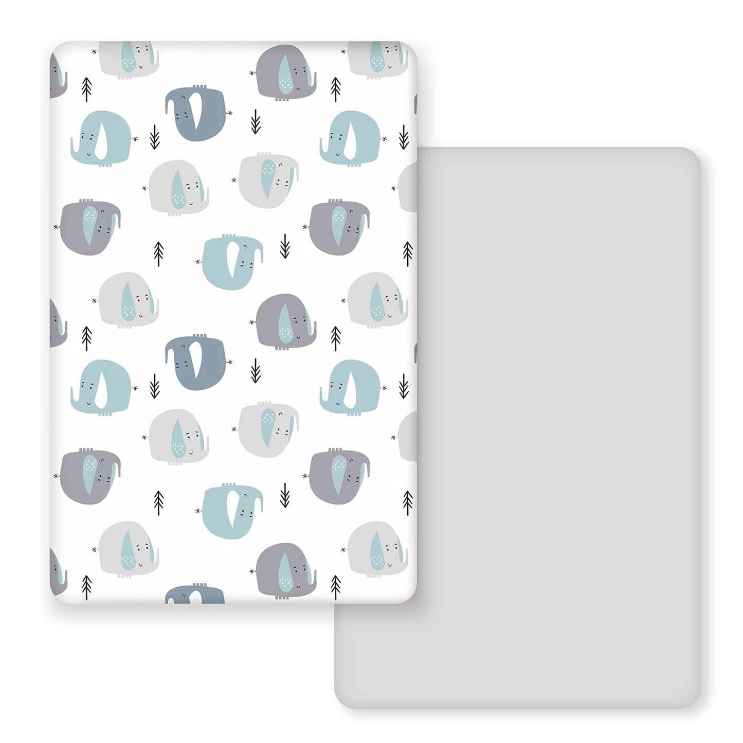 GRSSDER Stretchy Ultra Soft Jersey Knit Fitted Pack n Play Sheets Set 2 Pack, Portable/Mini Cribs Playards Sheets with Deep Pocket, Cute Elephant for Girls and Boys