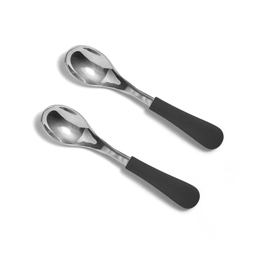 Avanchy Baby Spoons, Forks Stainless Steel and Silicone Set, Self Feeding Food Utensils, 4 Months Baby Led Weaning