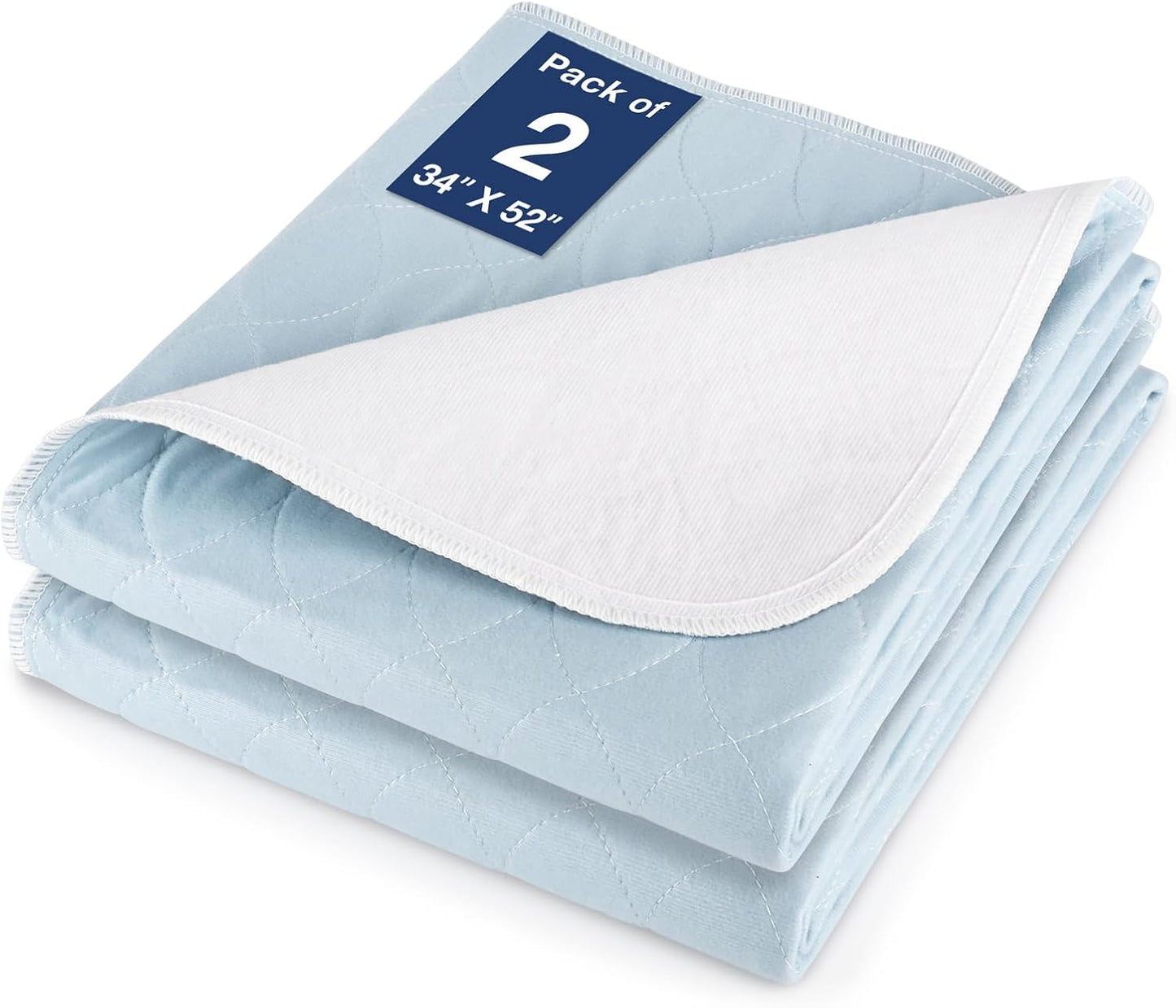 2 Packs Reusable Incontinence Bed Pad, 34X52 Inch Washable Pee Pads, Waterproof Bed Pad & Pet Pad, Perfect for Kids, Adults, The Elderly and Pets