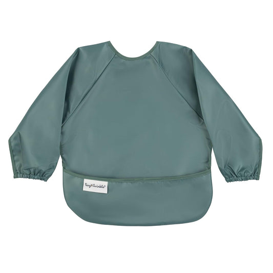 Tiny Twinkle Mess Proof Baby Bib,Waterproof Smock Bibs for Eating,Washable Long Sleeve Bib for Toddler(Olive Green, Large 2-4 Years)