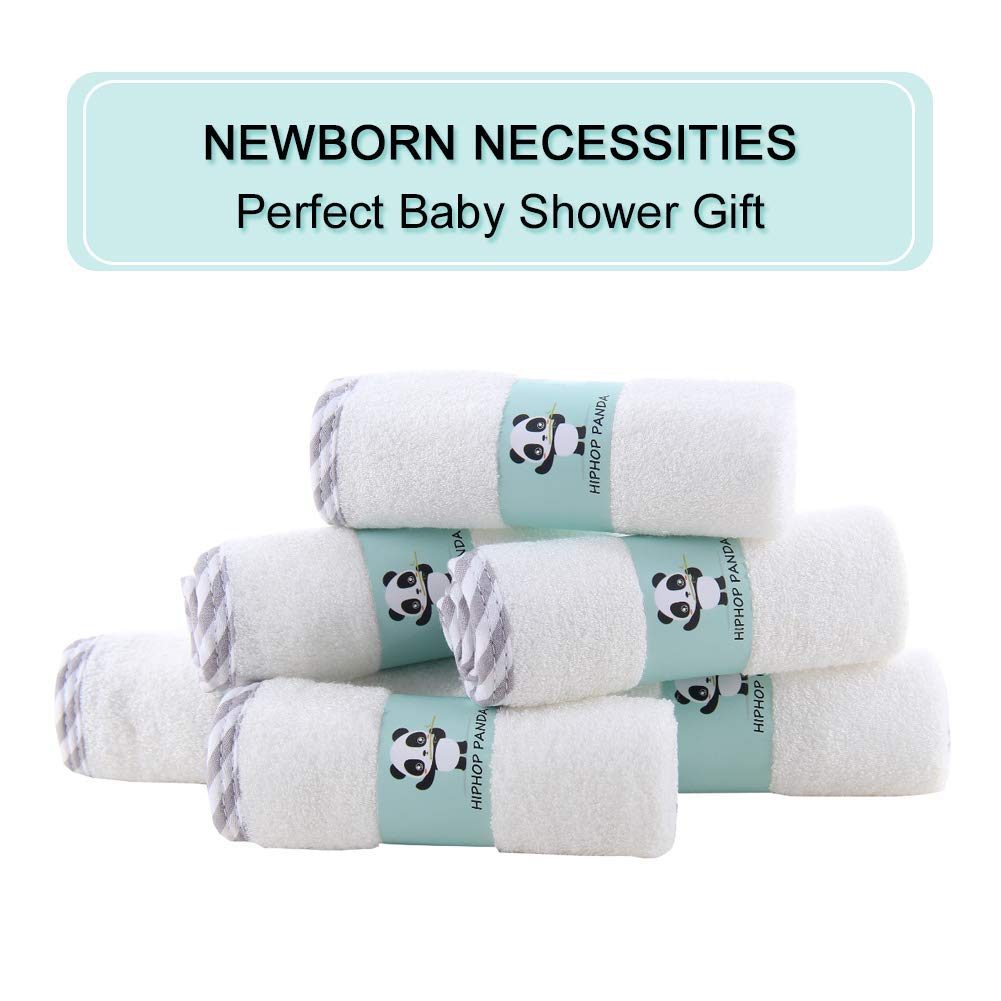 HIPHOP PANDA Baby Washcloths, Rayon Made from Bamboo - 2 Layer Ultra Soft Absorbent Newborn Bath Face Towel - Reusable Baby Wipes for Delicate Skin - Gray Stripe, 30 Pack