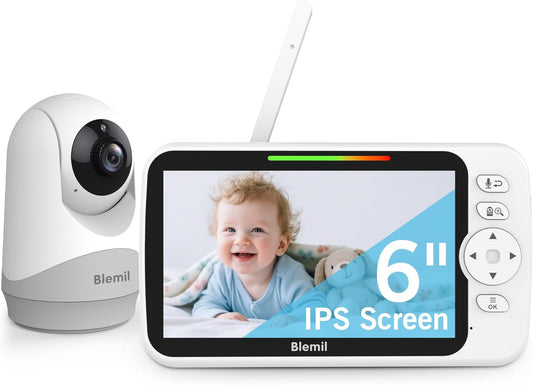 Upgrade Video Baby Monitor with Camera and Audio 6" Large Screen, 35-Hrs Battery, No WiFi Baby Monitor, Remote Pan/Tilt/Zoom Camera, 2-Way Talk, Night Vision, Temperature, 1000ft Range
