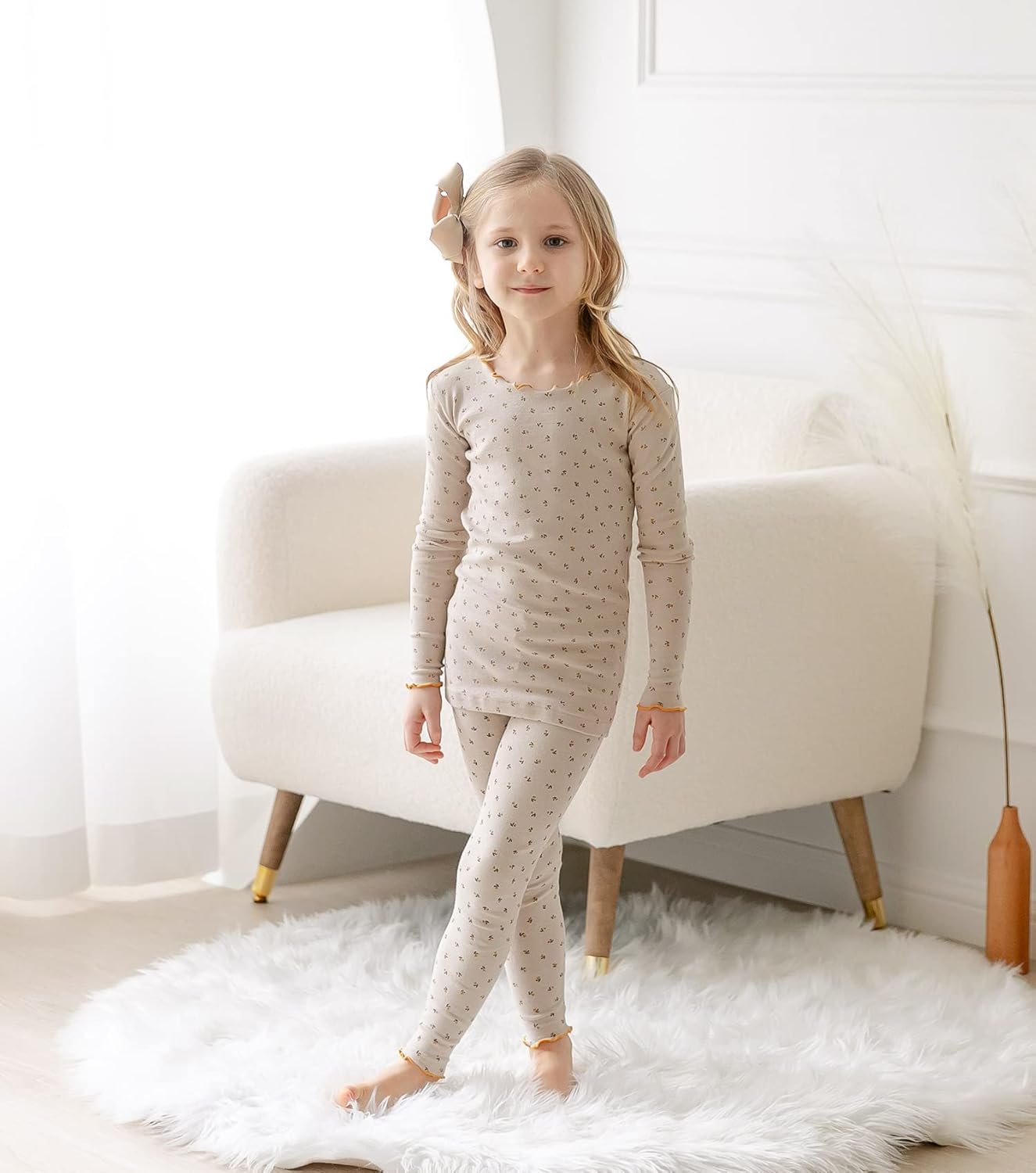AVAUMA Baby Boy Girl Pajama Set 6M-7T Kids Cute Toddler Snug fit Flower Pattern Design Pjs Cotton Sleepwear Ruffled Shirring