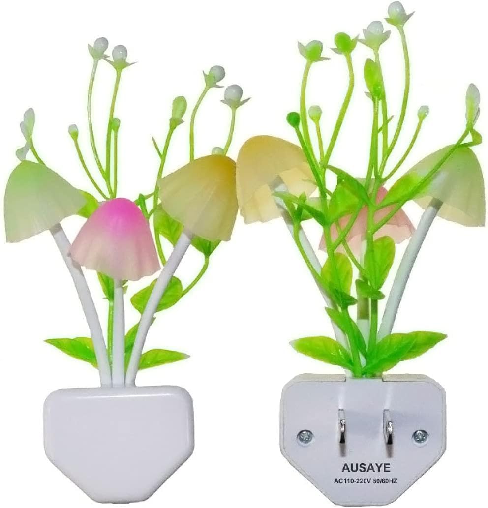 AUSAYE 2 Pack LED Sensor Night Light Plug-in NightLight Color Changing Lamp Mushroom Decor, Mini Cute Night Lights for Kids Adults Bedroom,Toilet, Bathroom, Stairs, Kitchen, Hallway