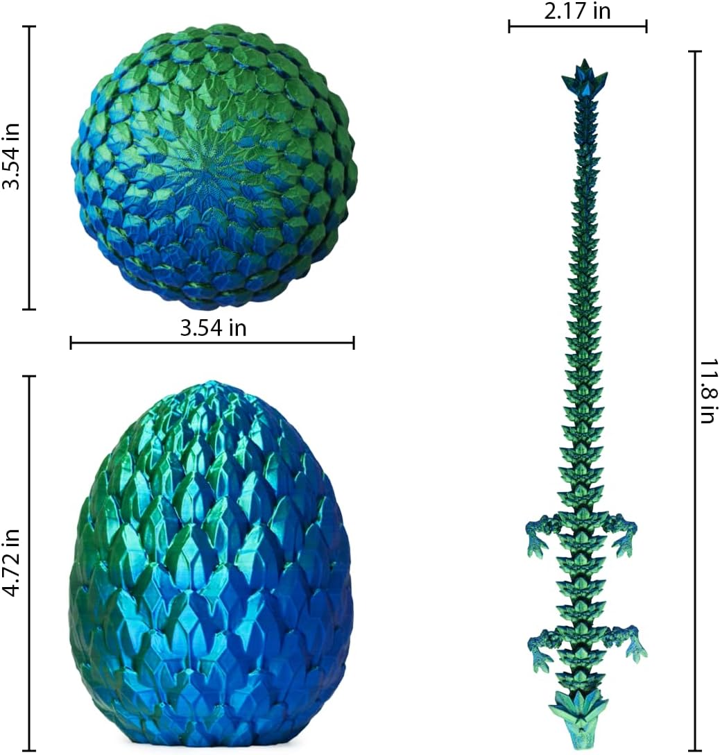 3D Prited Dragon,3D Printed Dragon in Egg, Home Office Decor Executive Desk Toys， Fidget Toys for Adults and Kids (Blue&Green)