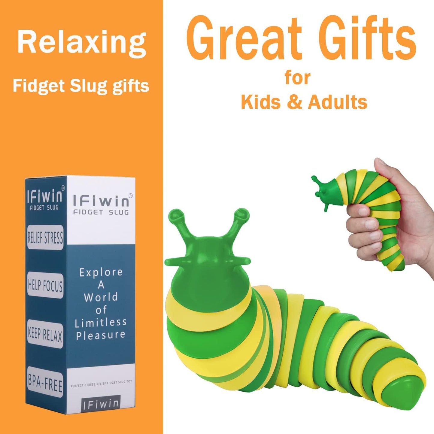 IFiwin Fidget Slug, Sensory Slug Fidget Toys for Autistic Kids & Adults, Autism Sensory Toys, Fidget Stress Toys,Toddler Toys,Christmas Stocking Stuffers, Birthday Gifts Party Favors