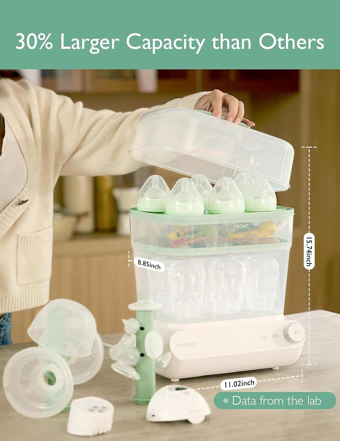 Momcozy 3 Layers Large Bottle Sterilizer and Dryer, Fast Sterilize and Dry, Universal Bottle Sterilizer for All Bottles & Breast Pump Accessories, Touch Screen & Auto-Off Bottle Sanitizer