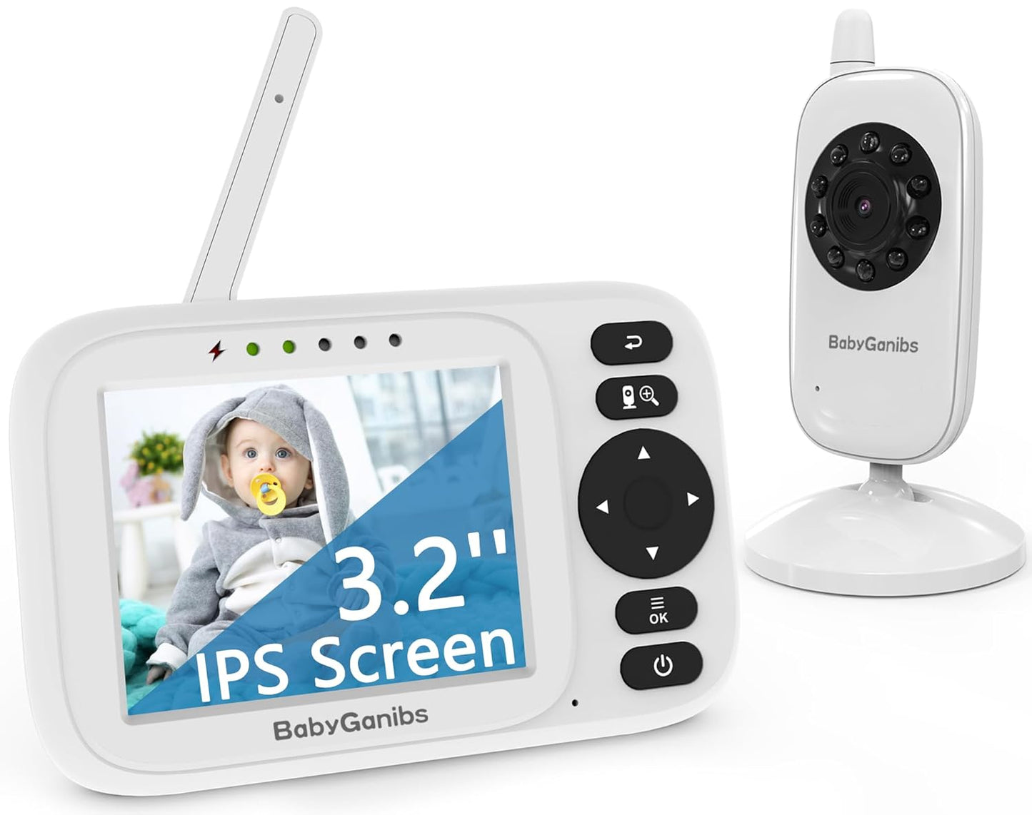 Baby Monitor with Camera and Audio, 3.2'' IPS Portable Baby Monitor No WiFi with 1000ft Long Range, Remote Pan-Tilt Video Baby Monitor, Infrared Night Vision, ECO Mode, Powerful Battery