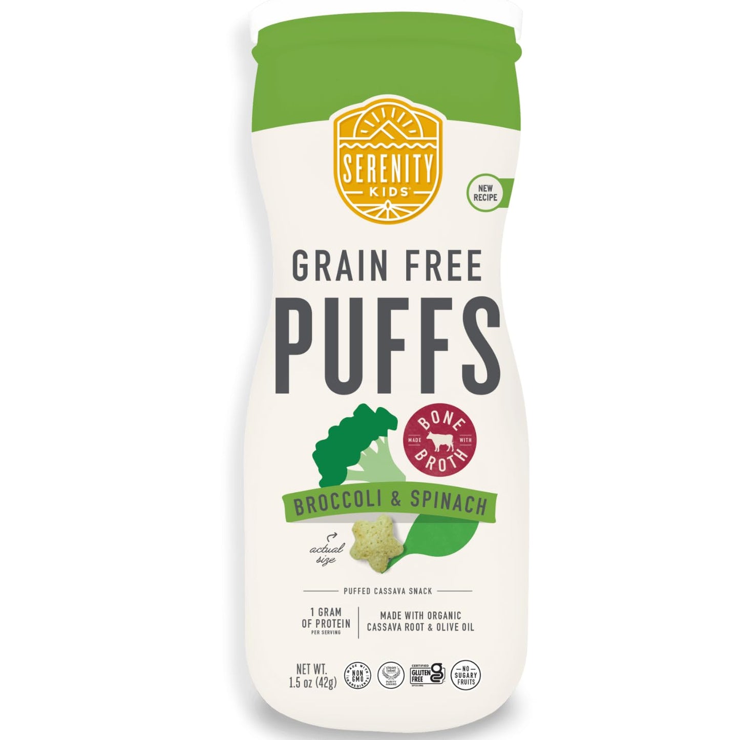 Serenity Kids 6+ Months Baby Veggie Puffs Toddler Snacks - Grain & Gluten-Free No Added Sugar - Organic Cassava Broccoli & Spinach - 1.5 Oz, 6 Pack