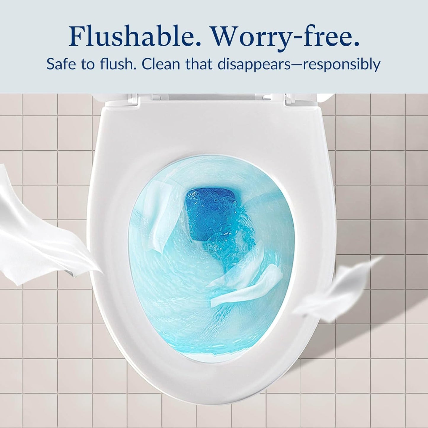 Flushable Wet Wipes - 6 Large Packs (360 Ct) - Unscented Extra-Large Body & Hand Tissue with Vitamin E & Aloe - For Adults, Children & Kids - Ideal for Home, Bathroom, Car & Everyday Hygiene