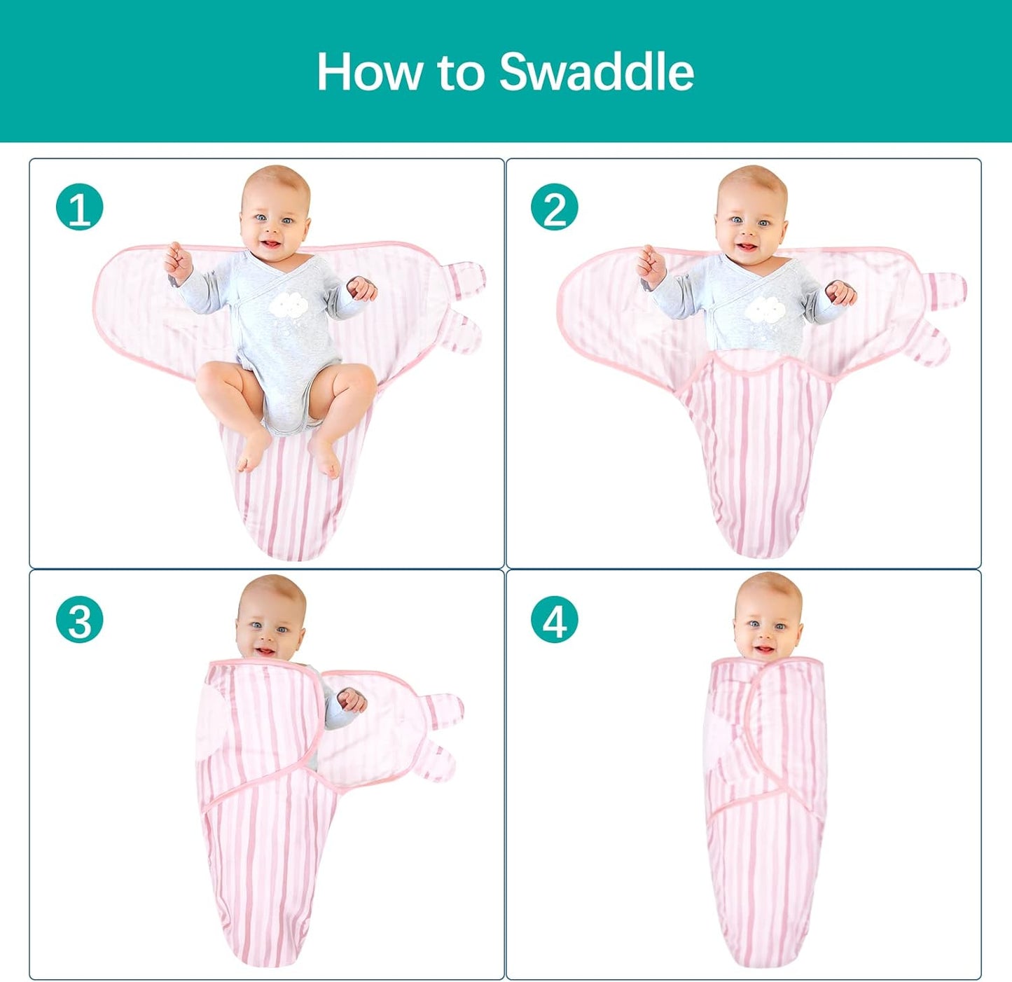 Biloban Baby Swaddles 0-3 Months for Girls - Cotton Swaddle Blanket, Newborn Essentials, Lovely Pink Print, 2 Pack