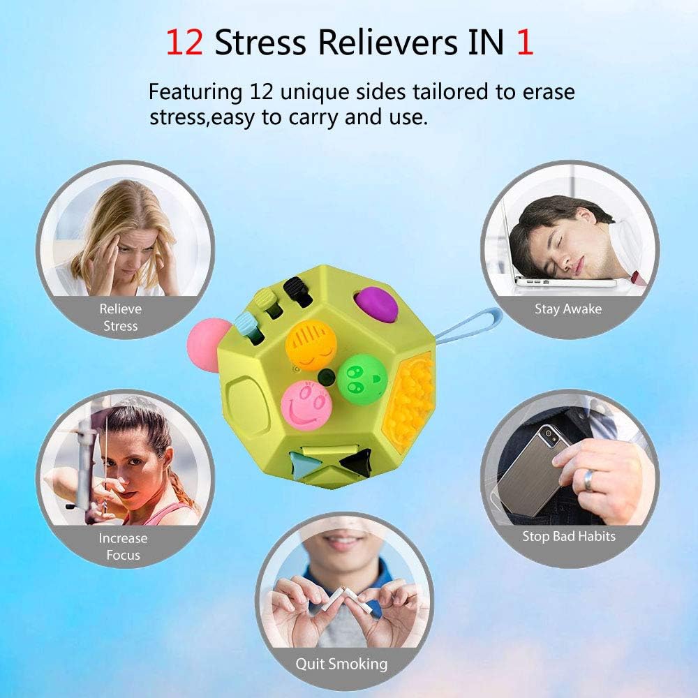Sensory Fidget Toy,Dodecagon 12 Sided Fidget Toys Dice Relief Stress,Anxiety,Calming and Focus for Kids with ADD, ADHD, OCD, Autism by (Green / B1)