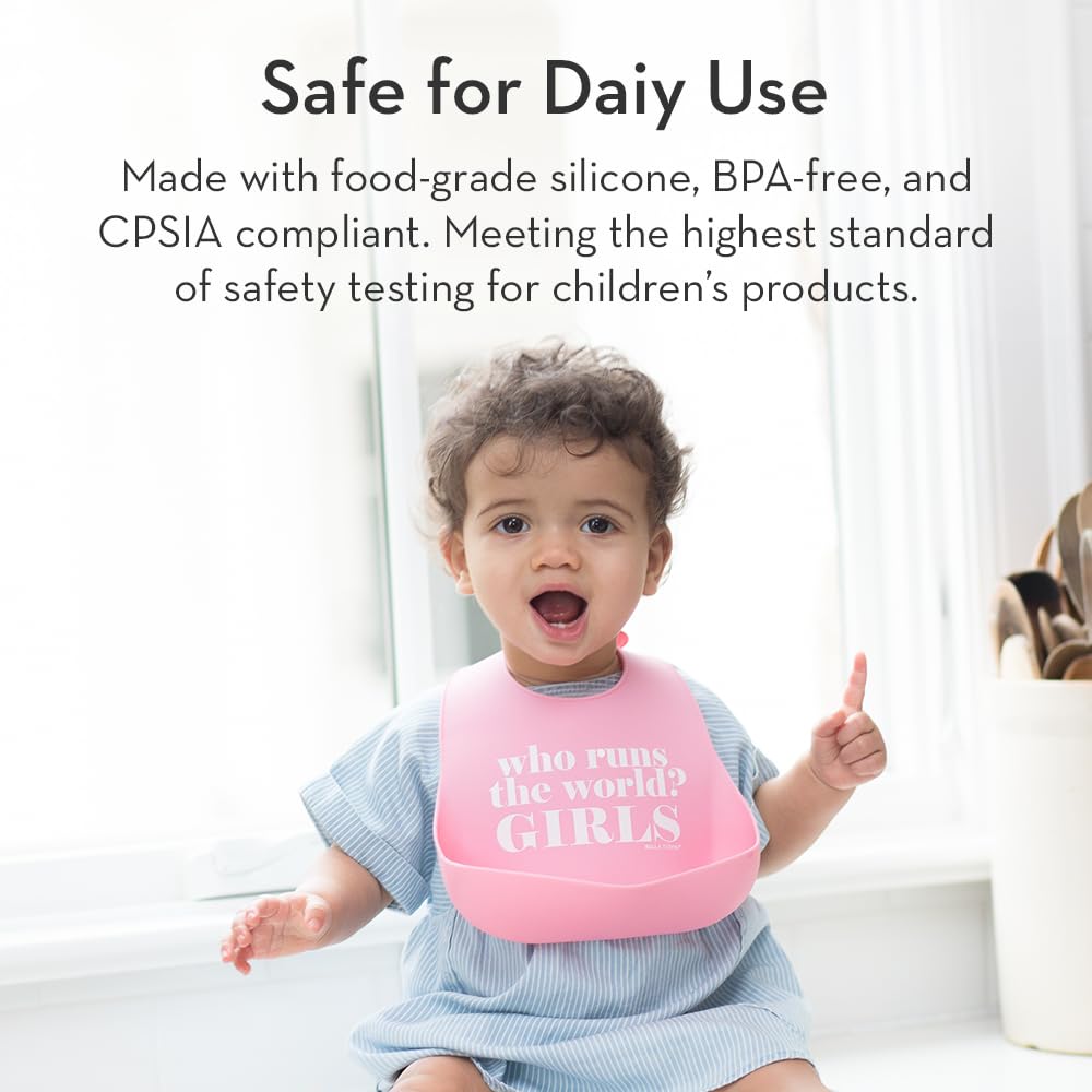 Bella Tunno Baby Bib for Eating, Waterproof Silicone Bib with Large Food Catcher, Adjustable Fit for Babies 4-12 months & Toddlers 1-3 Years, Boys & Girls, I Love Mom