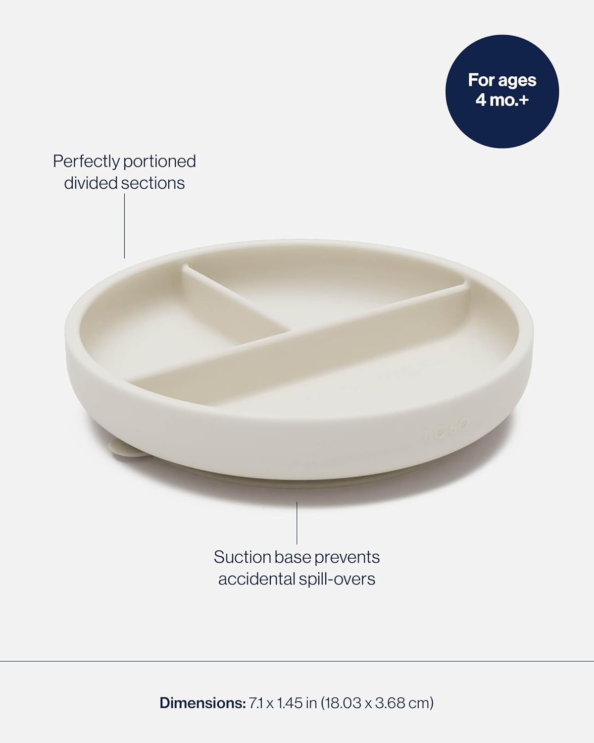 Lalo Suction Plates - 2 Pack, 100% Silicone Non-Toxic BPA-Free Baby Plates with Suction Base To Prevent Accidental Tip-Overs - Suction Plates for Toddlers With Three Divided Sections - Oatmeal