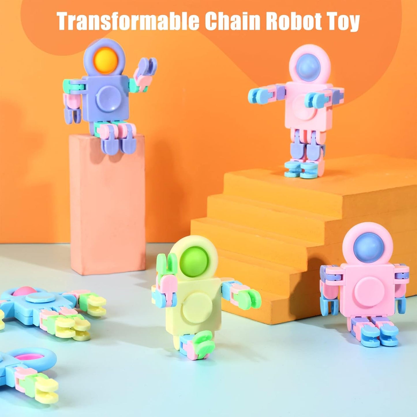 Hanaive 24 Pcs Robot Fidget Spinners Transformable Fingertip Gyro Chain Toy Fidget Sensory Toys Deformable DIY Stress Relief Fidget Toy Adults Pinata Goodie Bag Birthday School Gift