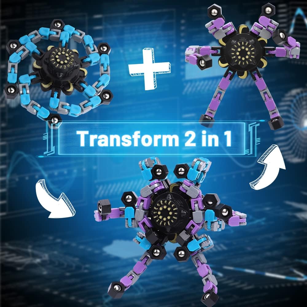 8PCS Transformable Fidget Spinner Toy for Kids Adults, Deformation Robot Chain Spinner Fingertip Gyro Toys for Boys Girls 8-12, Stress Relief Sensory Toys for Goodie Bag Fillers Kids Travel