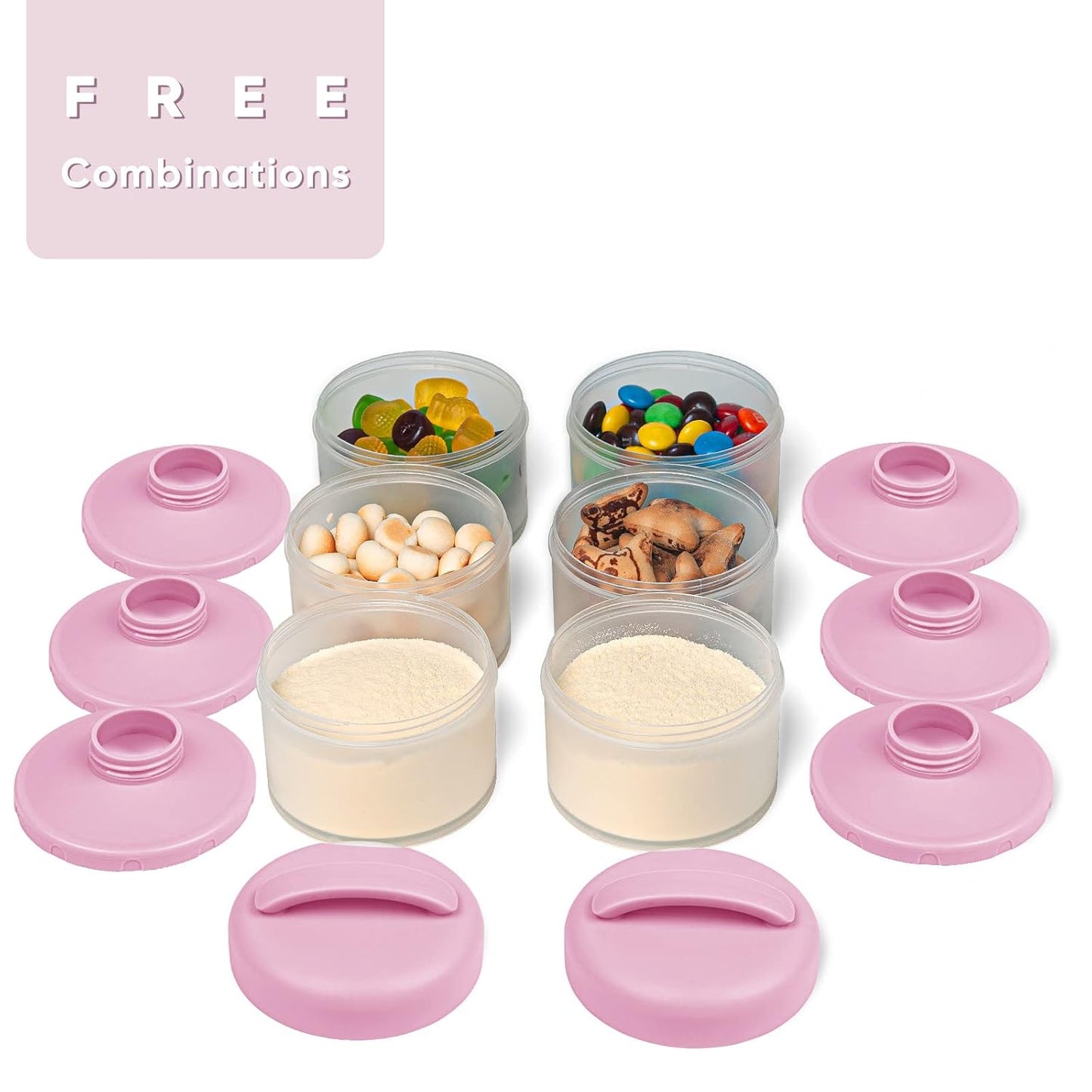 Termichy Stackable Formula Dispenser Portable Milk Powder Container, 2 Pack, Baby Pink