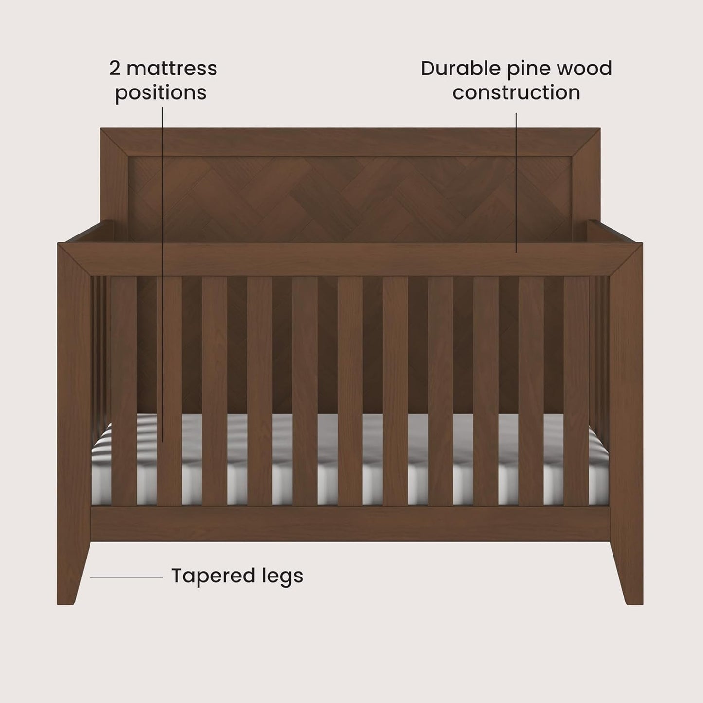 Child Craft Kieran 4-in-1 Convertible Crib, Baby Crib Converts to Day Bed, Toddler Bed and Full Size Bed, 3 Adjustable Mattress Positions, Non-Toxic, Baby Safe Finish (Toasted Chestnut)