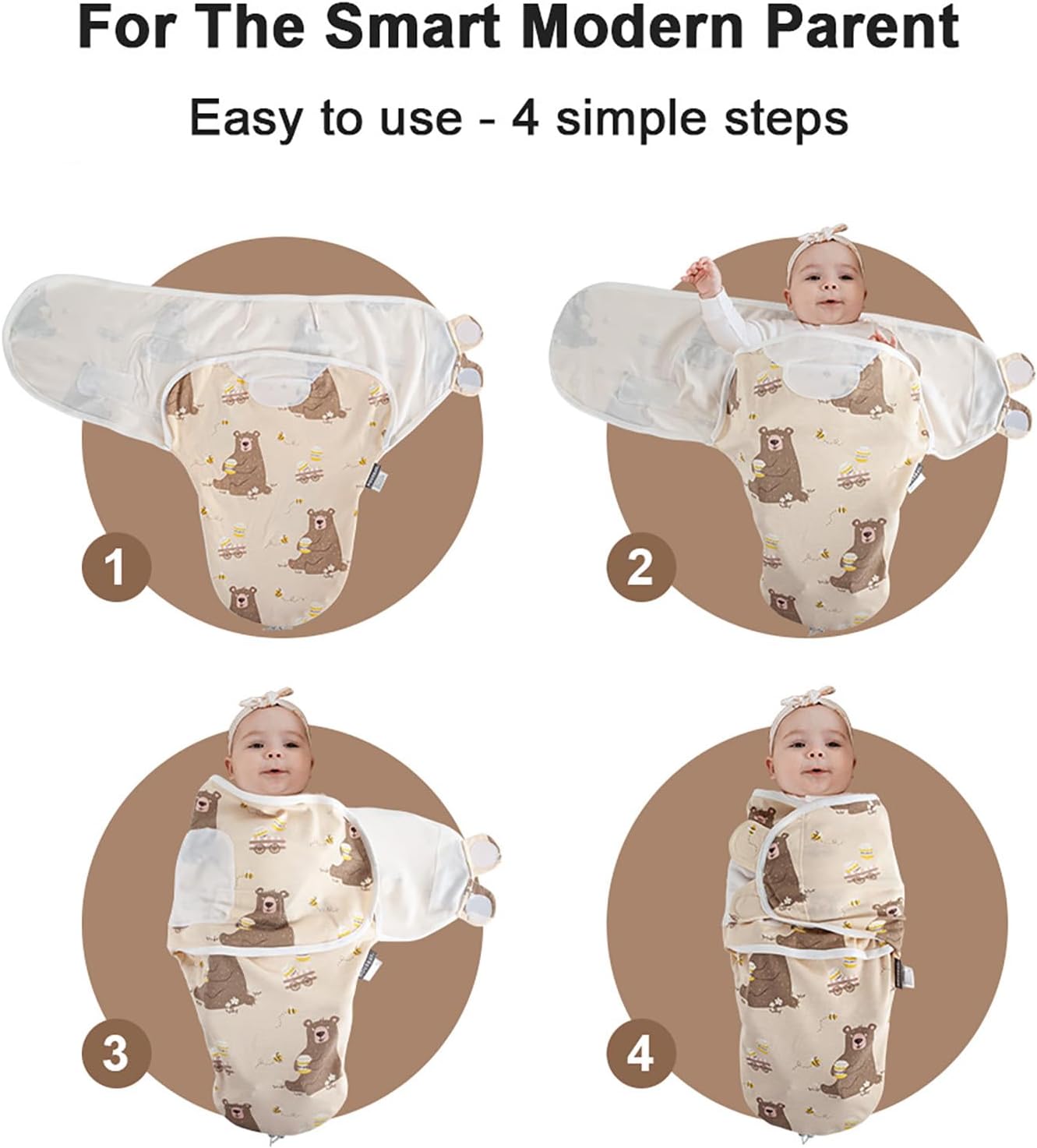 HOUSBAY Baby Swaddle Blanket Boy Girl Super Soft Material Newborn Adjustable Swaddles 2-Way Zipper Sleep Sack 1 Pack (Honey Bear, Medium/Large | 3-6 Months)