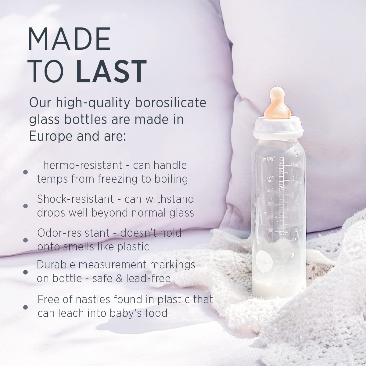 HEVEA Standard Neck Glass Baby Bottles - Medium Flow Anti Colic Baby Bottles (8 Ounce (Pack of 2))