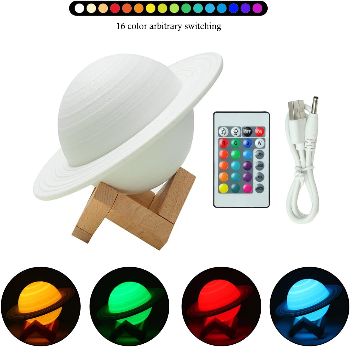 YDSIII Saturn Lamp 6.4 inch Moon Lamp Galaxy Lamp 16 Colors LED 3D Moon Light USB Rechargeable Remote&Touch Control Nursery Room Decor Birthday Gift for Girls&Boys&Women