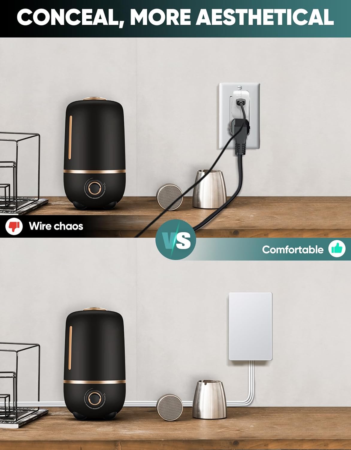 Outlet Concealer Power Strip-Outlet Cover Extender with 3AC Outlets-10ft Flat Plug Extension Cord,Universal Size,1625W for Kitchen, Home and Office,Child & Pet Safe(10 Foot)