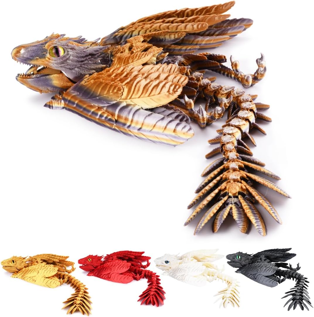 3D Printed Dragon, Feathered Wyvern Dragon, Articulated Dragon, Fidget Dragon Toys for Adult, Home Office Decor Executive Desk Toy