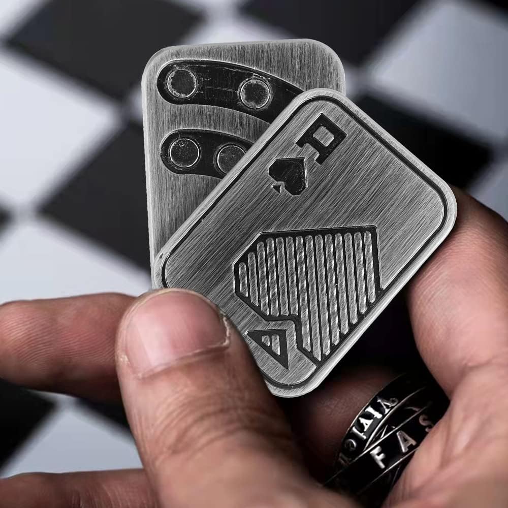 Magnetic Metal Fidget Toys - Metal Poker Push Card Fidget Slider Stress Relief Toy, Men’s EDC Toy Fidget Toy Haptic Coin, Office Desk Toys Gifts for Boyfriend and Father (AA)