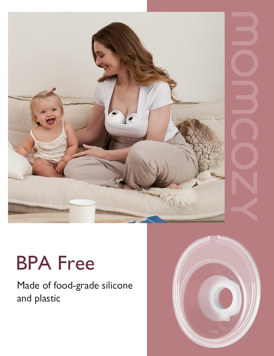 Momcozy Double-Sealed Flange 24mm Compatible with Momcozy M5 Breast Pump. Original M5 Breast Pump Replacement Accessories, 1PC (24mm)