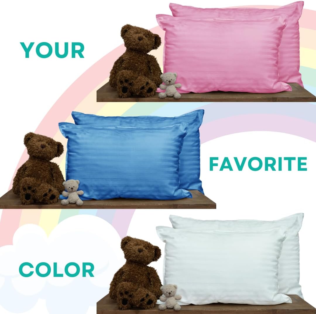 kinder Fluff Toddler Pillows for Bed (2X) - The Only Kids Pillow 300T Cotton Shell & Down Alternative Fill - Travel Pillow for Children Bedding Set Sleeping Pillow Floor Bed Pillows (14x20in - White)