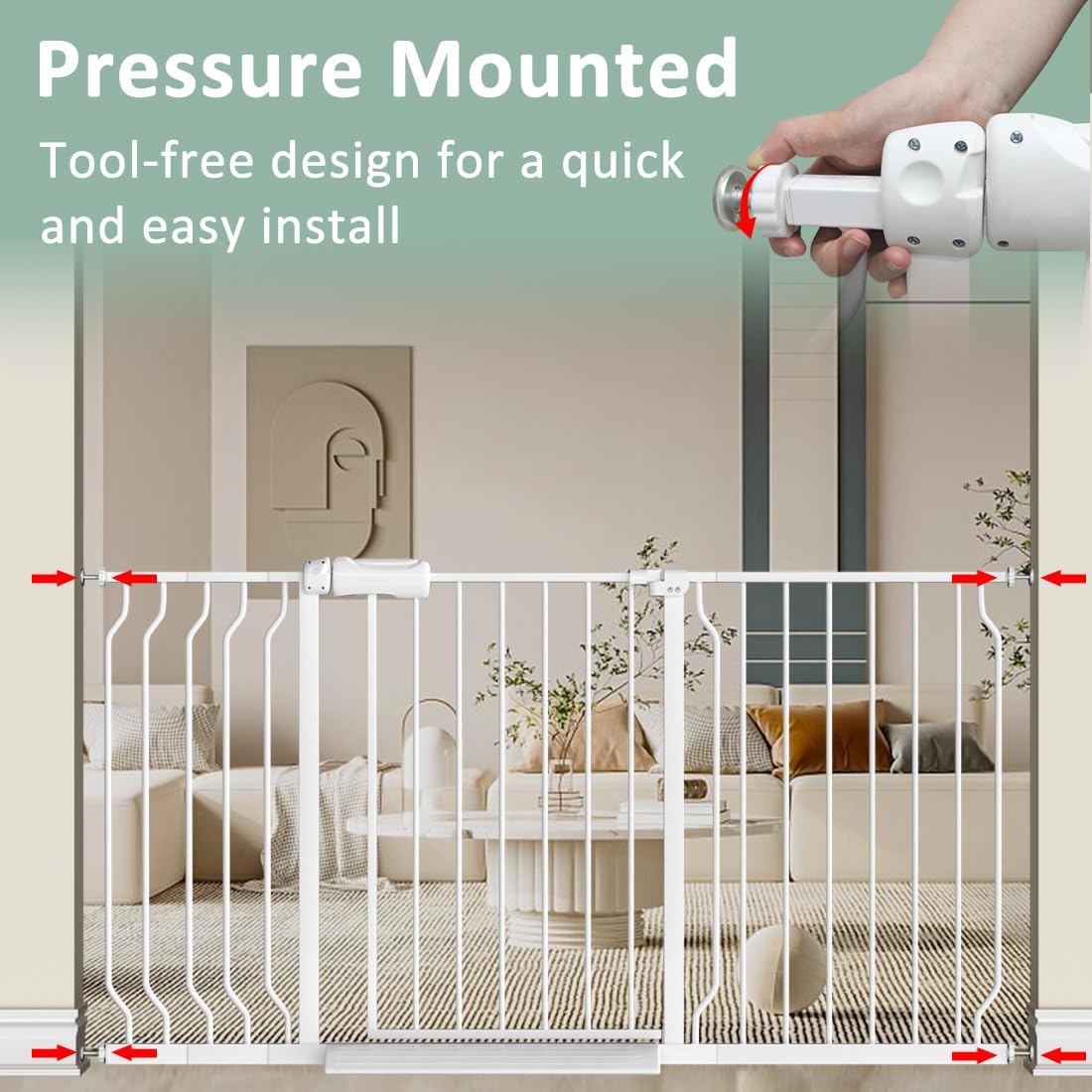 TSAYAWA Extra Wide Baby Gate with Door,33.8-38.5 Inch Walk Through Large Long Child Gates for Stair Doorway - Indoor Outdoor Safty Gate for Toddler Pet Dog Doggie White