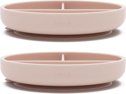 Lalo Suction Plates - 2 Pack, 100% Silicone Non-Toxic BPA-Free Baby Plates with Suction Base To Prevent Accidental Tip-Overs - Suction Plates for Toddlers With Three Divided Sections - Grapefruit