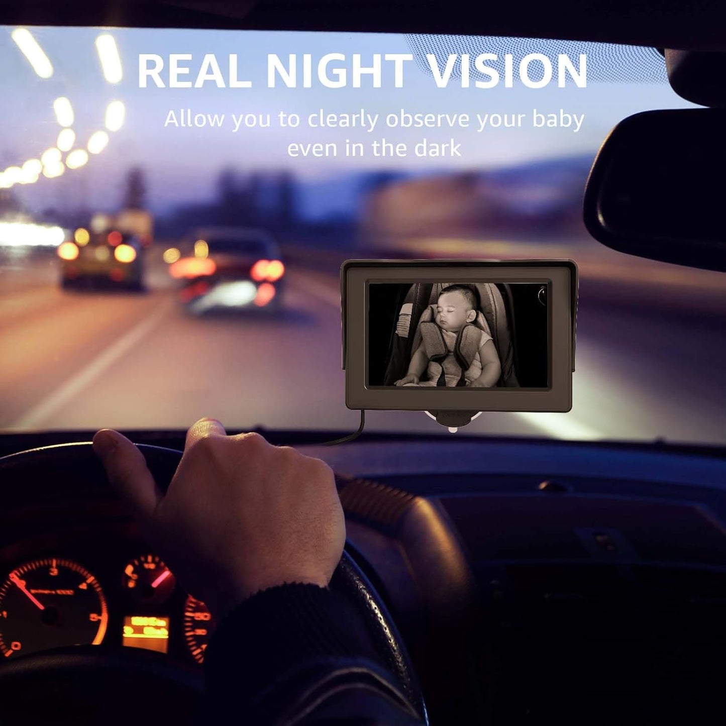 GROWNSY Baby Car Camera, HD Display Baby Car Mirror with Night Vision Feature, 4.3 inch Baby Car Camera with Monitor Wide Clear View, Backseat Camera Rear Facing to Observe Baby’s Every Move