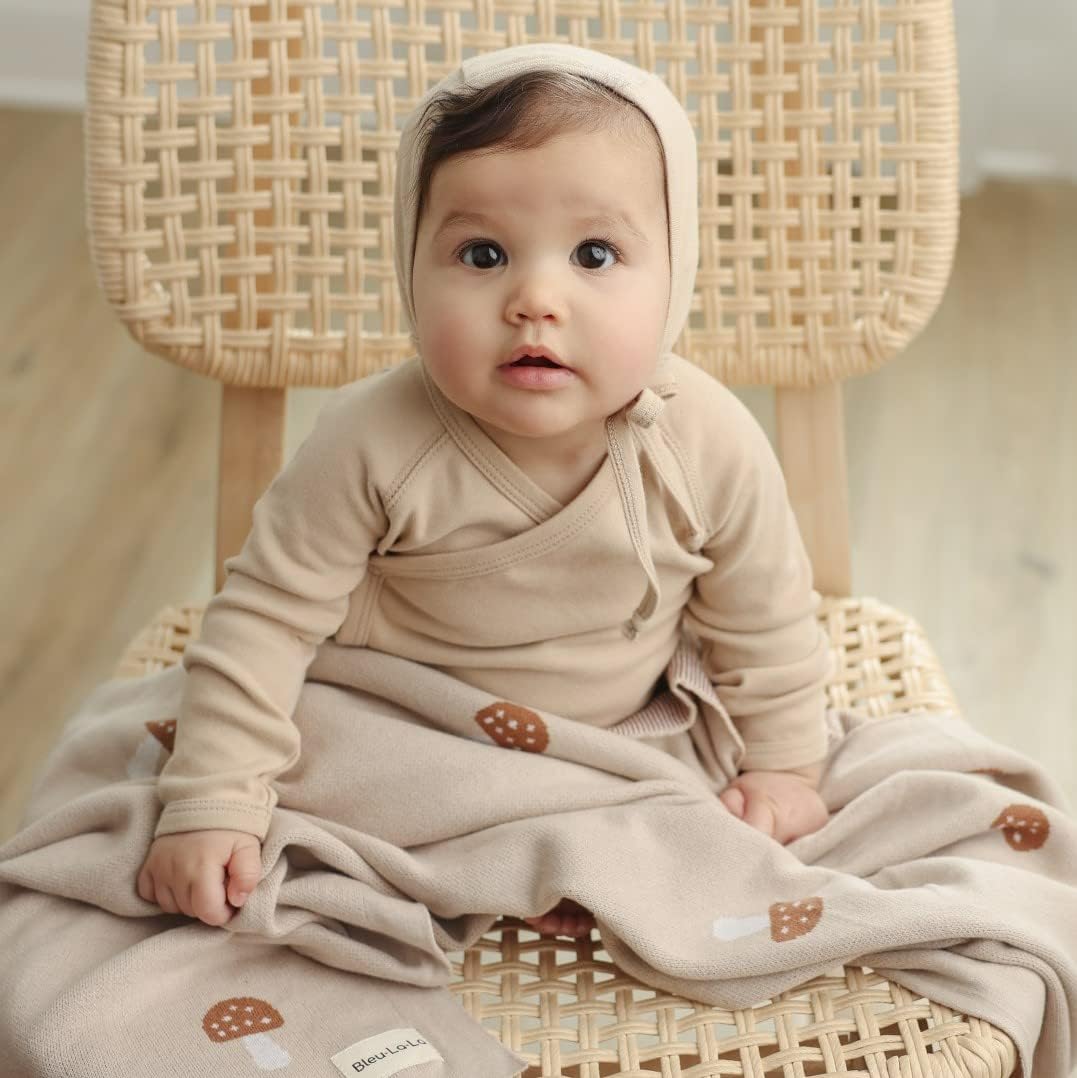 Unisex Baby Swaddle Blanket 100% Cotton Buttery Soft Cozy Receiving Swaddle Crib Stroller Blanket for Shower Gift Registry for Newborns, Infants, Toddlers (Mushroom - Cream)