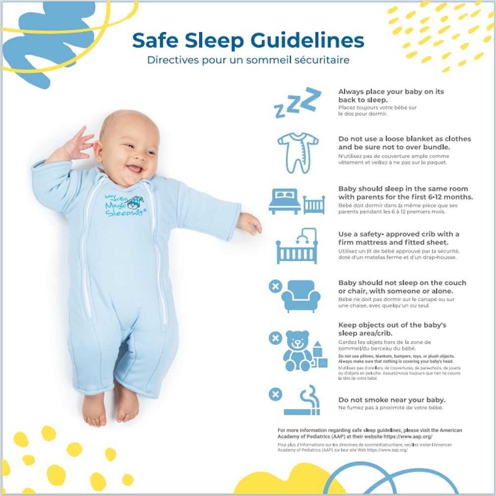 Magic Sleepsuit Baby Merlin's Bamboo/Cotton Baby Swaddle Transition Product - Soft and Cozy Design, Double Zipper for Easy Diaper Changes, Promotes Safe Sleep, 3-6 Months - Blue - Large 12-18lbs