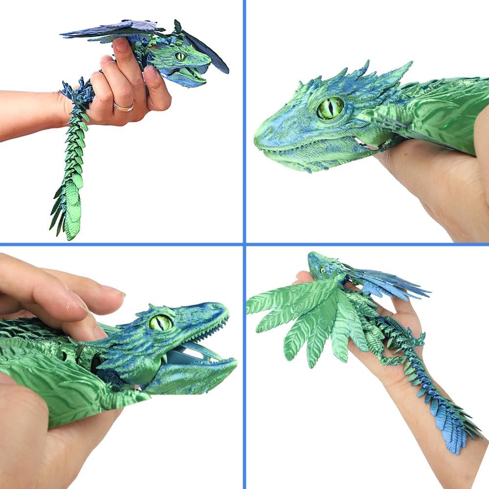 Feathered Wyvern Dragon, 3D Printed Dragon with Wings Animals Toys, Articulated Dragon Fidget Toys Desktop Pet Desk Birthday Party Gift for Kids and Adults (Purple)