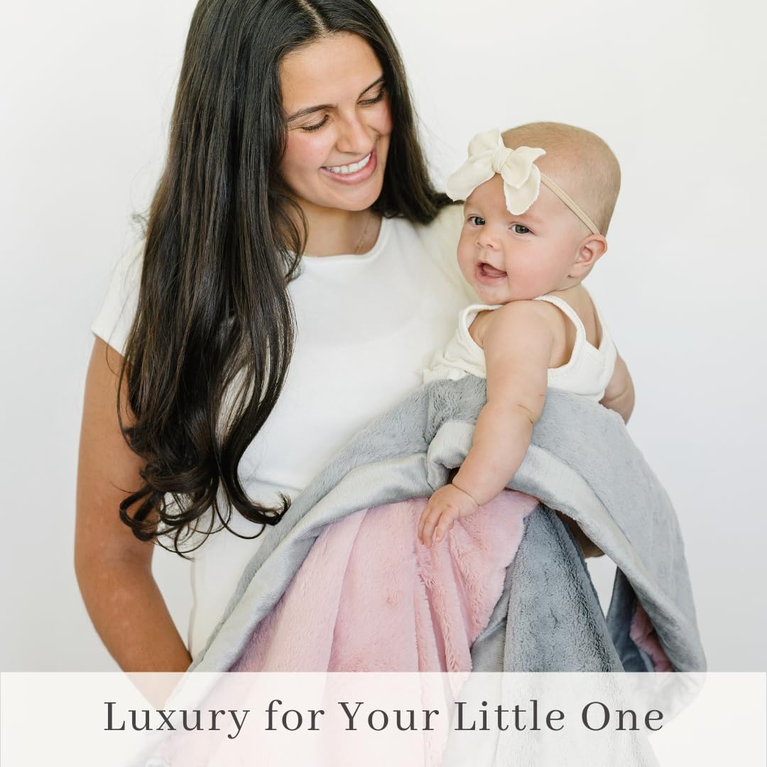 SARANONI Receiving Blankets for Babies Super Soft Boutique Quality Lush Luxury (Light Pink/Gray, Receiving 40" x 30”)