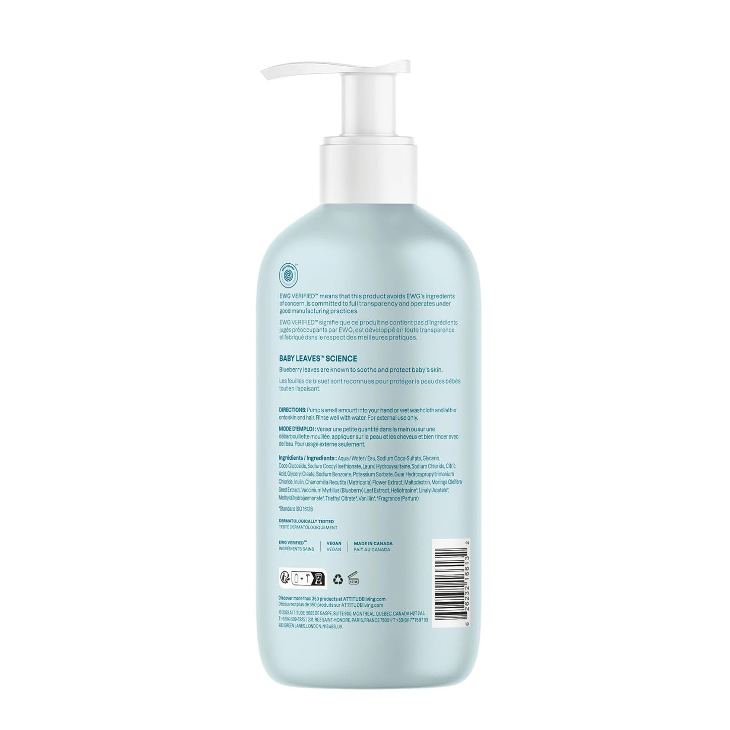 ATTITUDE 2-in-1 Shampoo and Body Wash for Baby, EWG Verified, Dermatologically Tested, Vegan, Good Night, 16 Fl Oz (Pack of 3)